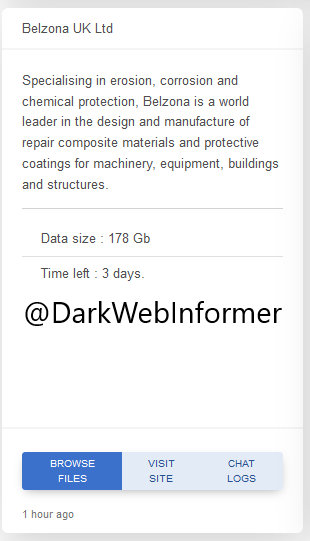DarkWebInformer's tweet photo. Threat Actor: Metaencryptor
Ransomware Victim: Belzona UK Ltd
Date: 2023-09-29
Note: Allegedly, #Metaencryptor has named #BelzonaUKLtd as a victim. #Ransomware #StopRansomware #DarkWeb #DarkWebInformer https://t.co/aObX2tQdYb
