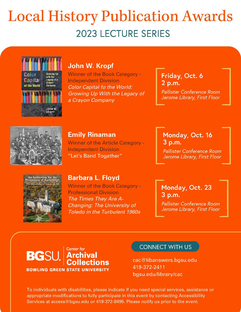 We are one week away from our first Local History Publication Award lecture. Friday October 6 at 2PM, John W. Kropf will be here to share his book, Color Capital of the World: Growing Up with the Legacy of a Crayon Company. Meet us in Pallister Conference Room in Jerome Library!