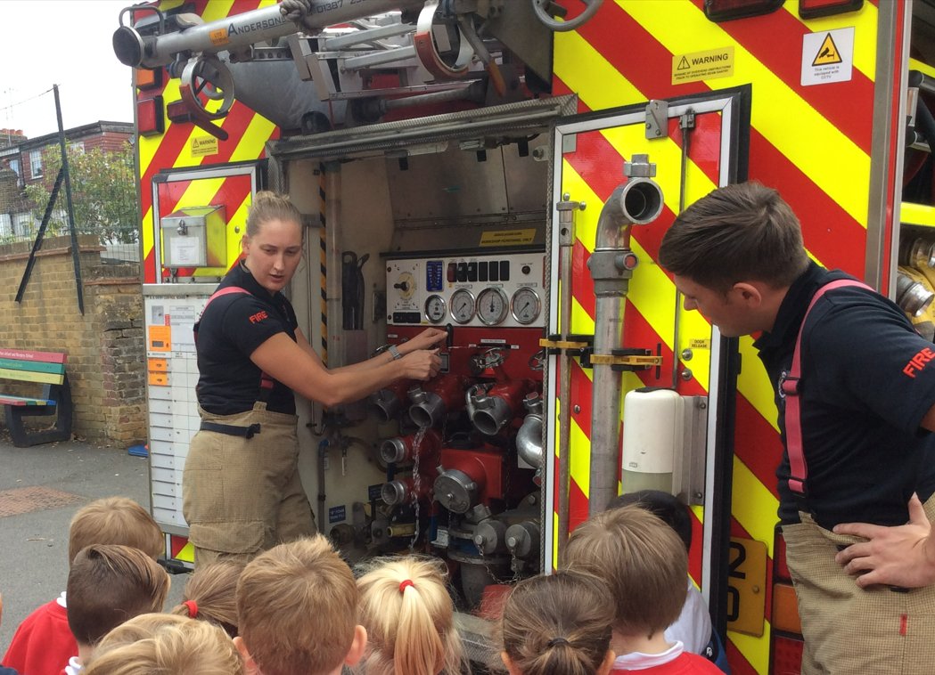 Reception had a very exciting visit from <a href="/SurreyFRS/">Surrey Fire & Rescue Service</a> yesterday! Thank you for teaching all about fire engines and how you help to keep us safe!