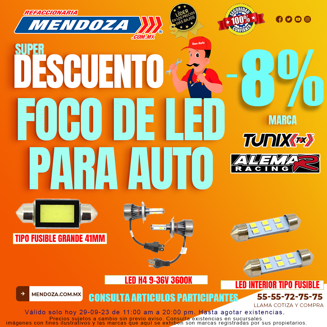 Refa_Mendoza's tweet image. viernes y 15na
No te píerdas nuestros descuentos al mejor precio del mercado
hoy tenemos para ti el 8% de descuento en foco Led marca #tunix y #alemarracing