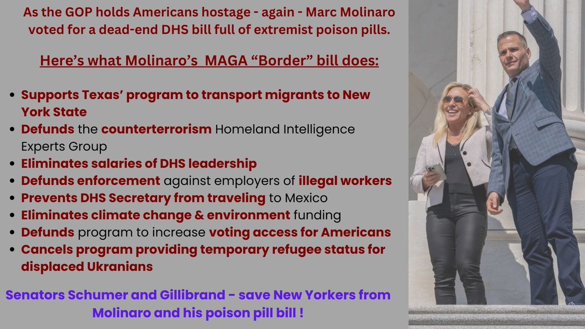 VestColin's tweet photo. As MAGA jr. @marcmolinaro starts a campaign to deceive #NY19 voters about what he's voted for, let's set the record straight. His DHS bill is anti-NY, anti-security and anti-American. 

Washington to his core, #darcmarc's allegiance is to his caucus, not his community. https://t.co/UlqY7rN88r