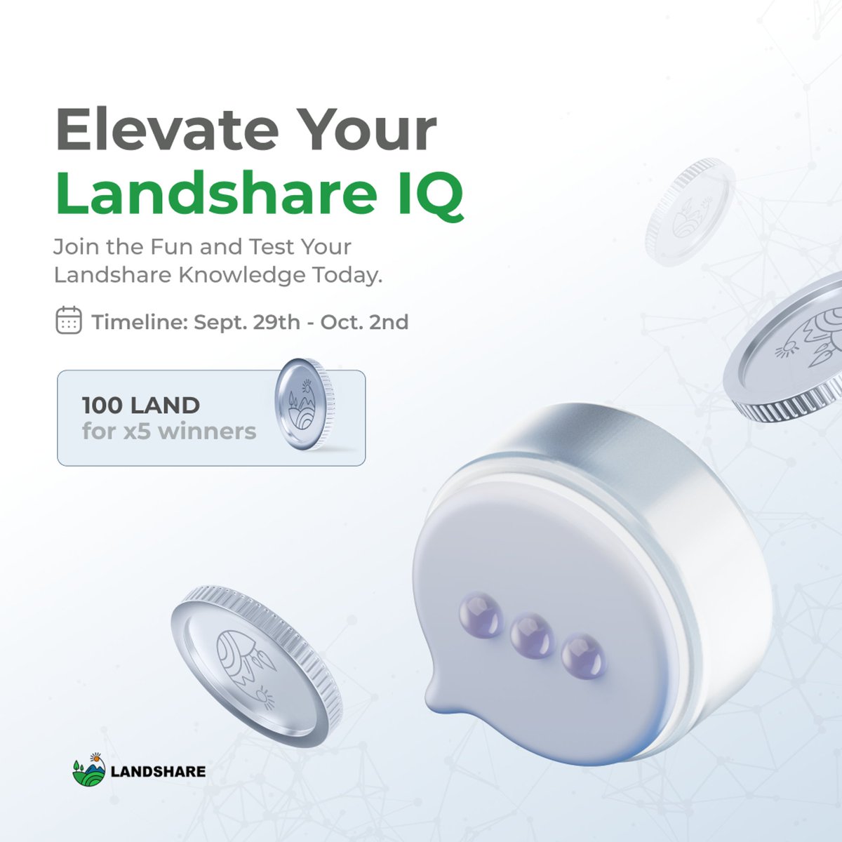 Landshareio's tweet photo. It's time to get to know Landshare better! 🏝️

Take part in a Quiz on the #Zealy platform focused on increasing your knowledge about the Landshare project. Answer all questions correctly and qualify for a prize.

🏆 Total Rewards: 100 $LAND
⏳ Timeline: Sept. 29th - Oct. 2nd

👉 Join Now: https://t.co/HyAfF0jeVa