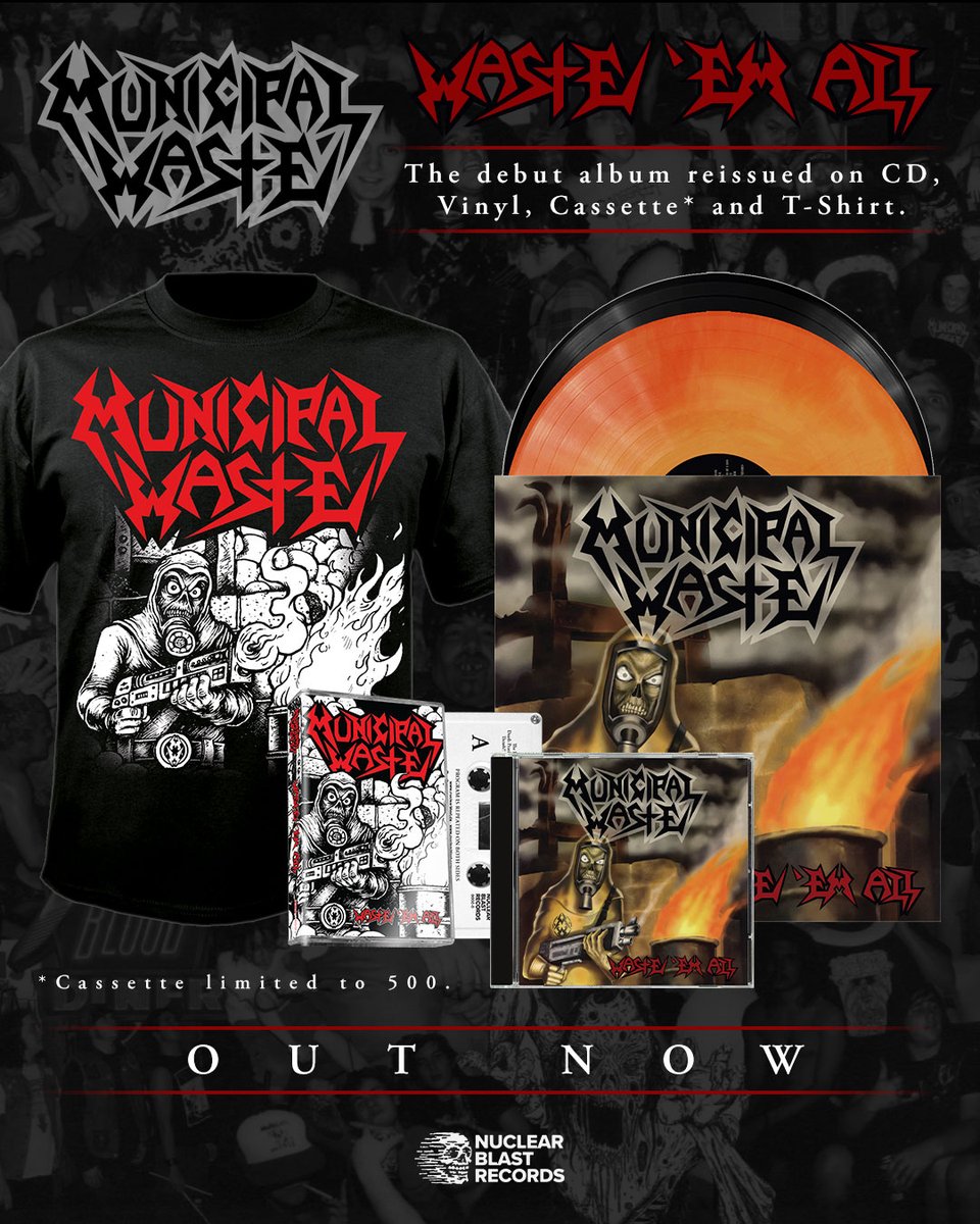 The reissue of our debut album WASTE 'EM ALL is out now on CD, Vinyl, Cassette (ltd to 500) and T-Shirt with reimagined artwork by Shaun Filley (Annihilation Time, What Happens Next?). 𝗢𝗥𝗗𝗘𝗥 𝗔𝗧 👉 municipalwaste.bfan.link/waste-em-all.t… #MunicipalWaste #Metal #Thrash #ThrashMetal