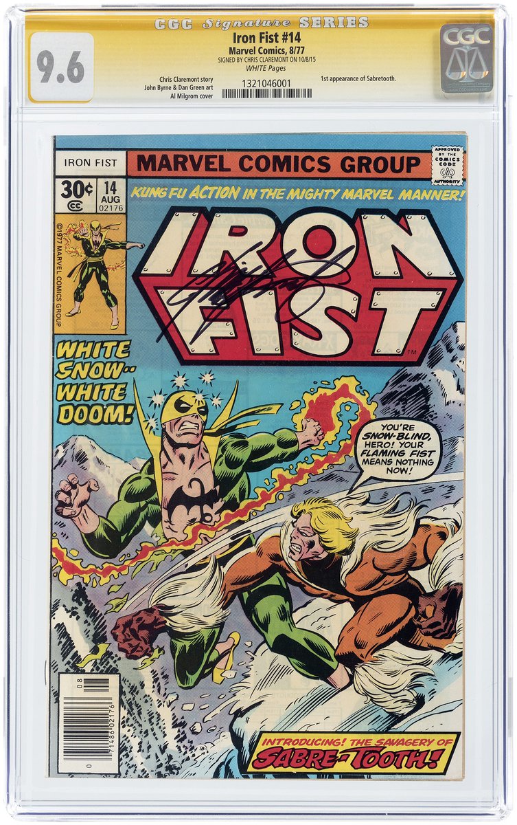 NOVEMBER AUCTION PREVIEW! @HakesAuctions' Fall sale has a book that'll be of interest to fans of @MarvelIronFist & @itsthewolverine alike - a #CGC 9.6 #IronFist #14, the debut of #Sabretooth! Signed by #ChrisClaremont! #Marvel #SignatureSeries #comicbooks #comics #collector