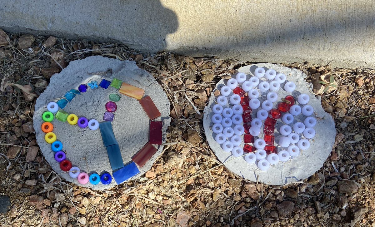 MrsSDonaldson's tweet photo. Mosaics have been placed the in garden for everyone to enjoy 😊 @canSTEM #materialengineering https://t.co/WP7UQDRbVN