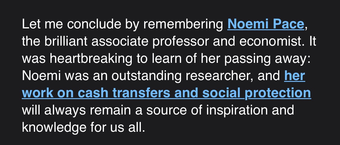 a_peterman's tweet photo. .@noa_noemipace: We’ll forever remember your dedication &amp; contribution to the social protection agenda — &amp; many collaborations over the years

The world has lost a lovely soul 🫶🏽 

@Ugentilini @TransferProjct @FAOKnowledge 

To Noemi 🥂: https://t.co/sMXdGIrQcX https://t.co/qi1YlZUovU