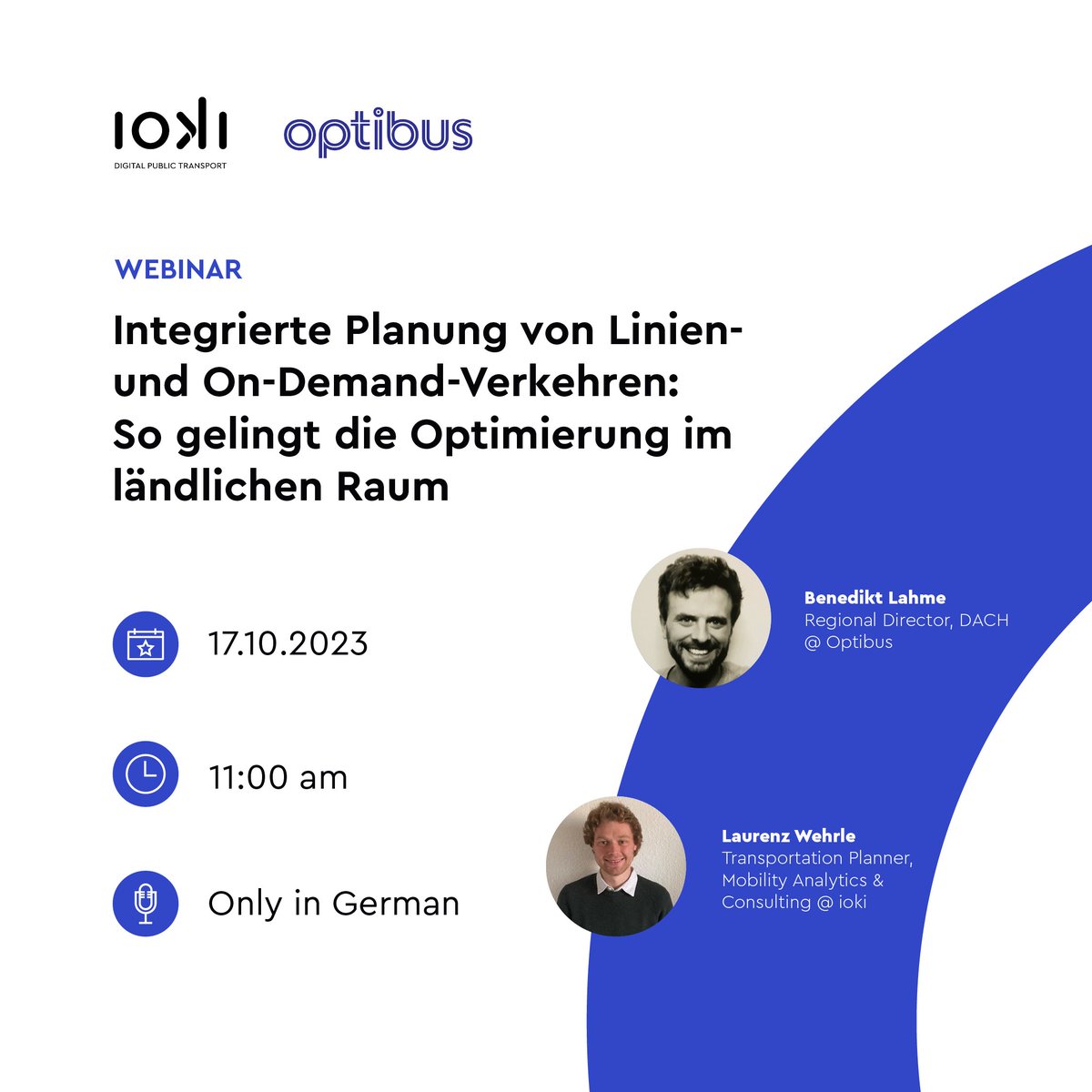 You missed the ioki x Optibus webinar in September and now feel like you missed out?👀 No problem! For our German-speaking friends we have another joint webinar🥳 Curious about #integratedmobility and #ondemand services in rural areas? Sign up here 👉 fcld.ly/28h4kpu