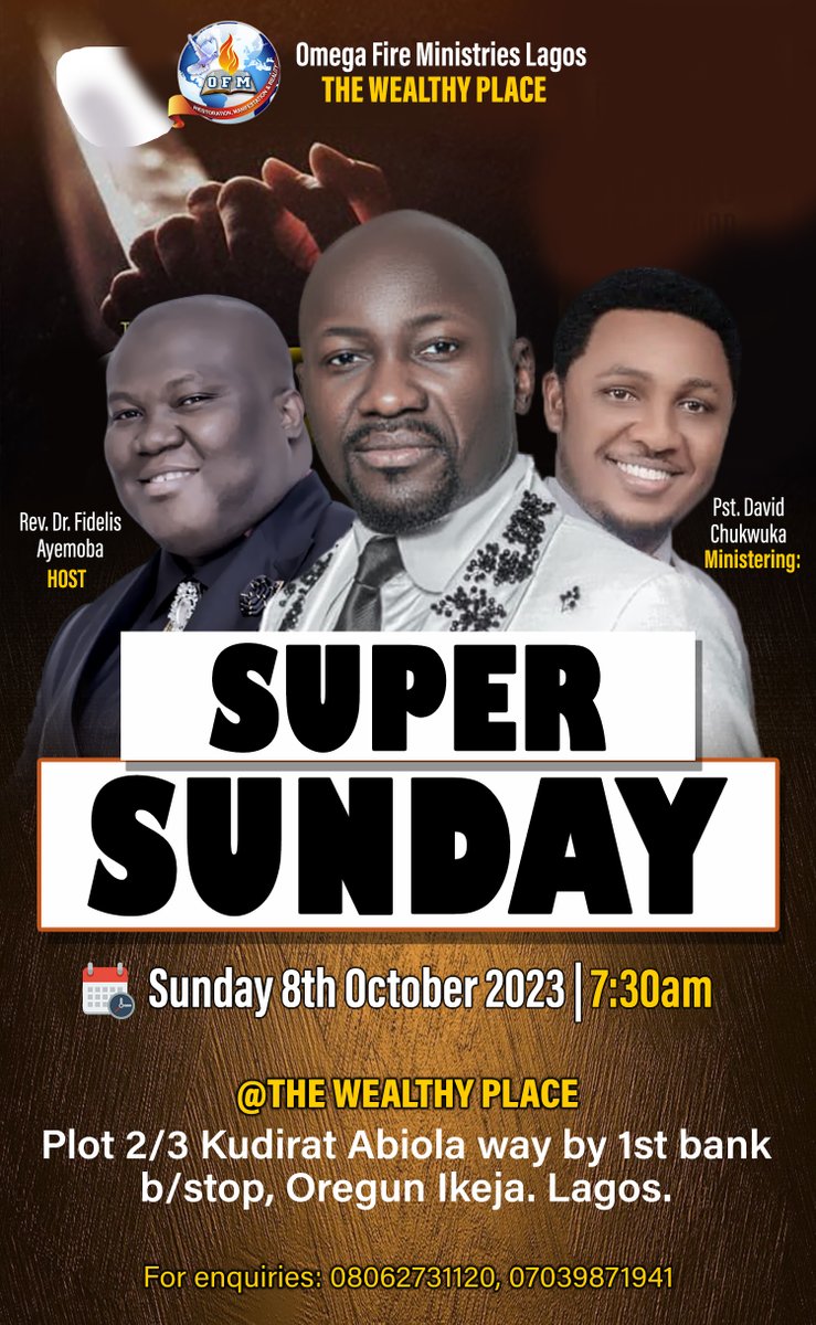 LIVE IN LAGOS.
2 Venues, 1 Grace. Make a date with <a href="/RAyemoba/">Dr.FIDELIS AYEMOBA</a>