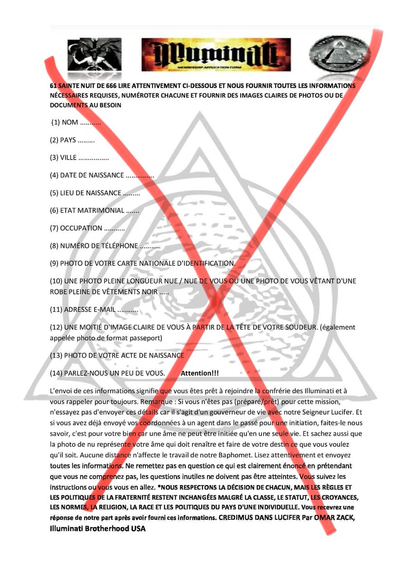 THAEDLIGHT's tweet photo. More #IlluminatiScam applications!
These documents are not real. Do not be full with everything you see on the Internet. These people do not have your best interest, and they are trying to extort you!!!
Do not be naive and mislead through internet scams!
@ILLUMINATIAM https://t.co/WIVGKeR0Fq