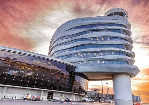 FlyYEG's tweet photo. Did you know #YEG’s iconic airport tower was designed to mimic the picturesque Alberta prairie landscapes? Sculpted with distinctive steel ribbons, the tower represents prevailing west winds in the summer and snowdrifts that form during the winter.   

Our beautiful tower was recently featured in @airportimprove.  Next time you’re flying in or out of YEG, be sure to take in its unique #architecture! https://t.co/omZcdmPAzB 

#airports #aviation