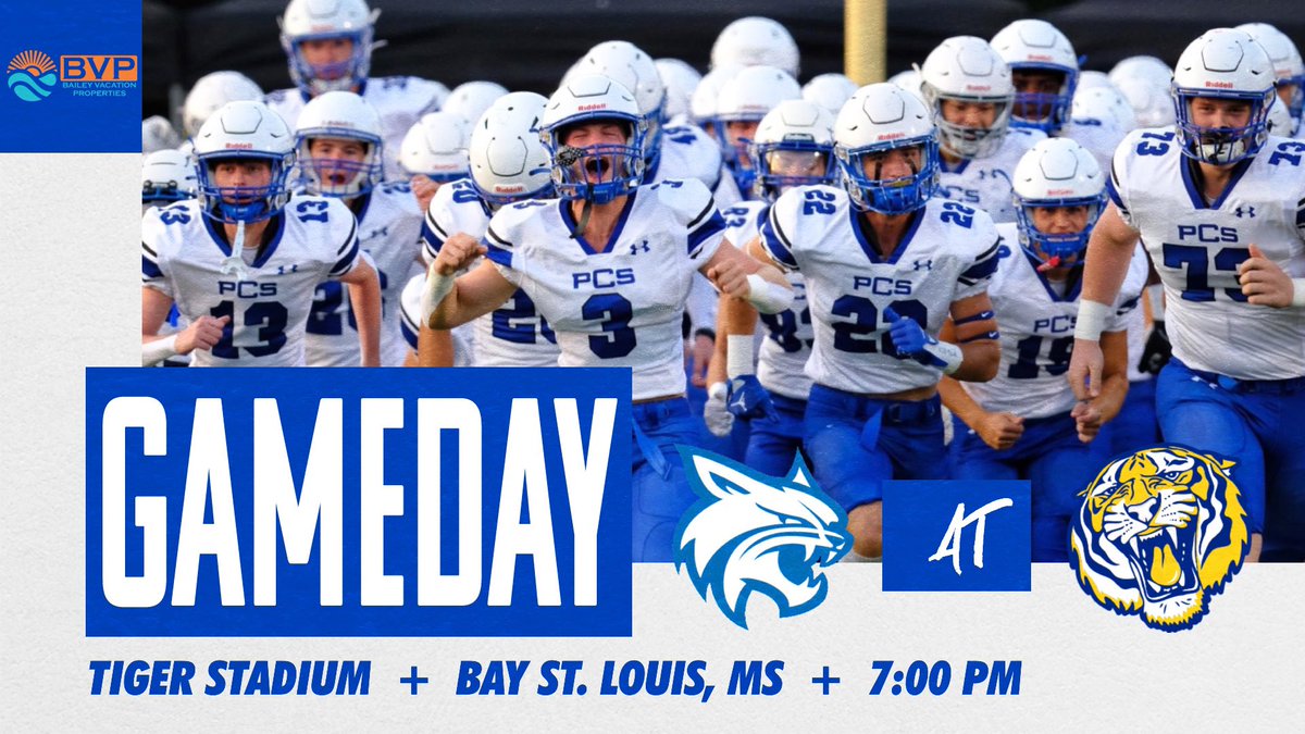 PCS_Sports's tweet photo. The Bobcats head down to Bay St. Louis tonight for a matchup with MHSAA foe, Bay High. Kickoff is set for 7PM. As always, you can catch the action on the Bobcat Network at https://t.co/JxClWuzRti. #TeamPCS https://t.co/MAXl2Xxf9U