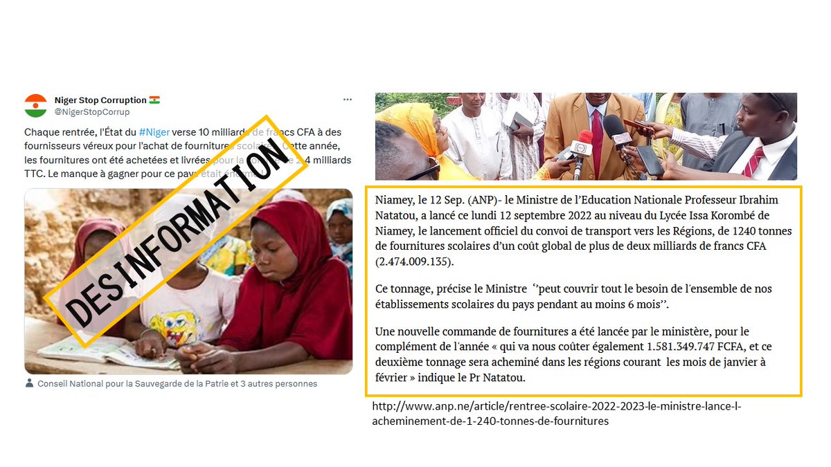 🧐DESINFORMATION 🧐
#désinformation sur les coûts liés aux fournitures scolaires au #Niger !
Le montant est étrangement identique à celui déjà dépensé l’an dernier, sous le président élu SEM #Bazoum
#cnsp #fps #tiani #niamey
