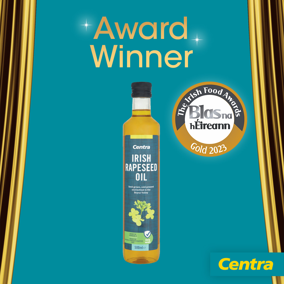 GOLD!! Centra Irish Rapeseed Oil supplied by Newgrange Gold wins gold at #Blas2023 🥳🥳🥳 @BlasNahEireann #Dingle