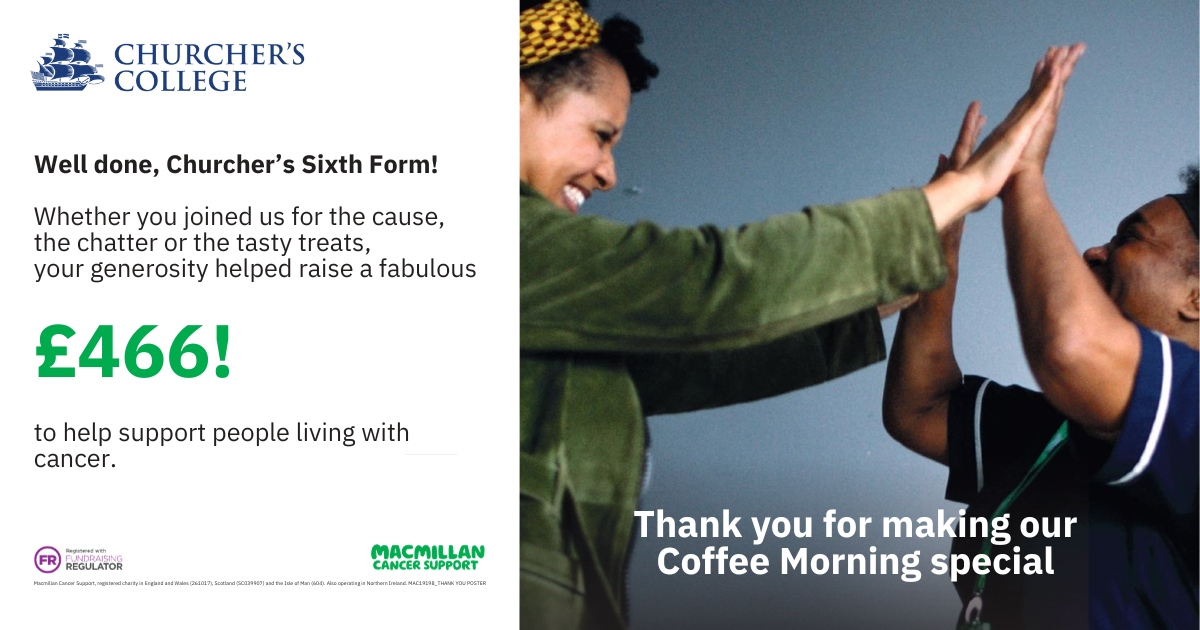 A huge well done to everyone who took part in our #MacmillanCoffeeMorning today, we raised an impressive £466! #ChurchersLimitlessPotential #Fundraising <a href="/macmillancancer/">Macmillan Cancer Support</a>
