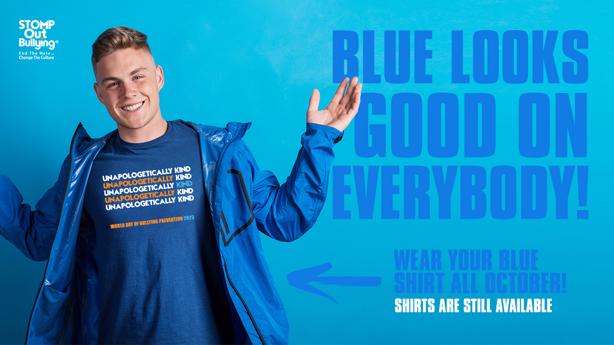 #BlueUp to show your support for #WorldDayofBullyingPrevention this MONDAY. Show your advocacy by wearing a BLUE shirt on October 2, 2023 to bring awareness to #bullyingprevention. It’s up to all of us to #EndTheHate &amp; #ChangeTheCulture. Learn more: stompoutbullying.org/world-day-bull…