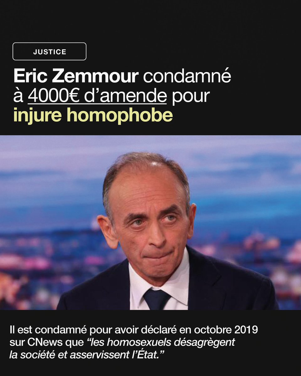 similiqueer_'s tweet image. Eric Zemmour a été condamné à une amende de 4.000€ pour les propos homophobes qu'il avait tenus sur CNews.