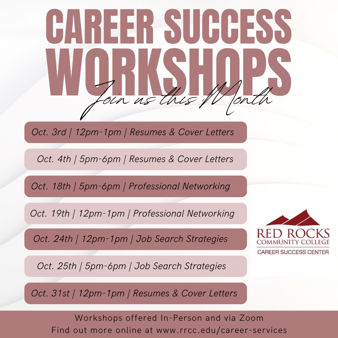 More Career Workshops!!

#ResumesandCoverLetters - Learn the basics of writing resumes that employers will notice.

#JobSearchStrategies - Learn how to effectively use digital employment search tools.

#ProfessionalNetworking - Learn how to connect with industry professionals.