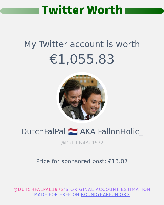 Mein Twitter-Wert ist: €1,055.83

➡️ funxgames.me/twitterworth?l…