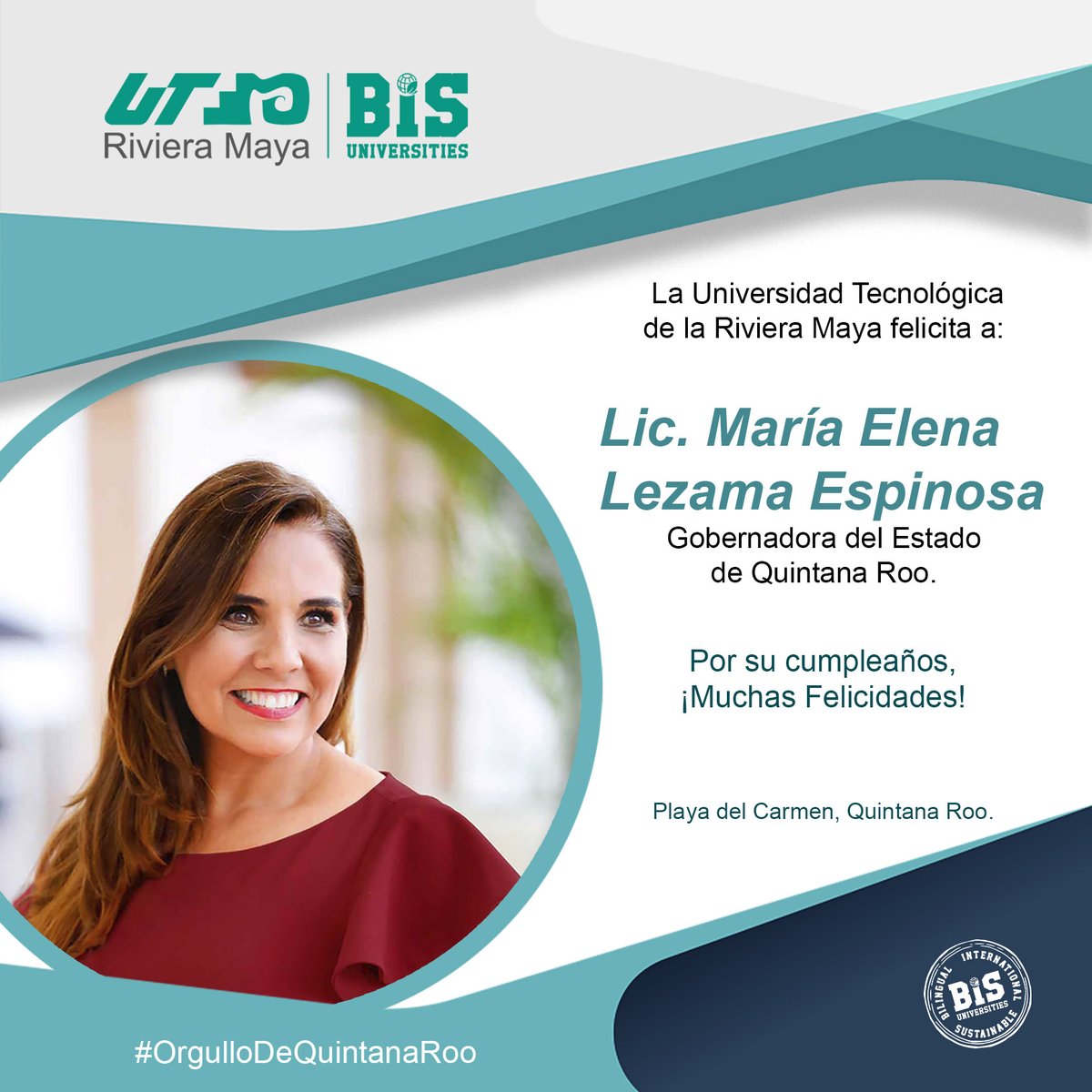 En nombre de toda la Comunidad UT Riviera Maya felicitamos a la Lic. María Elena Lezama Espinoza por su cumpleaños.

#cumpleañosfeliz
Mara Lezama
Gobierno de Quintana Roo