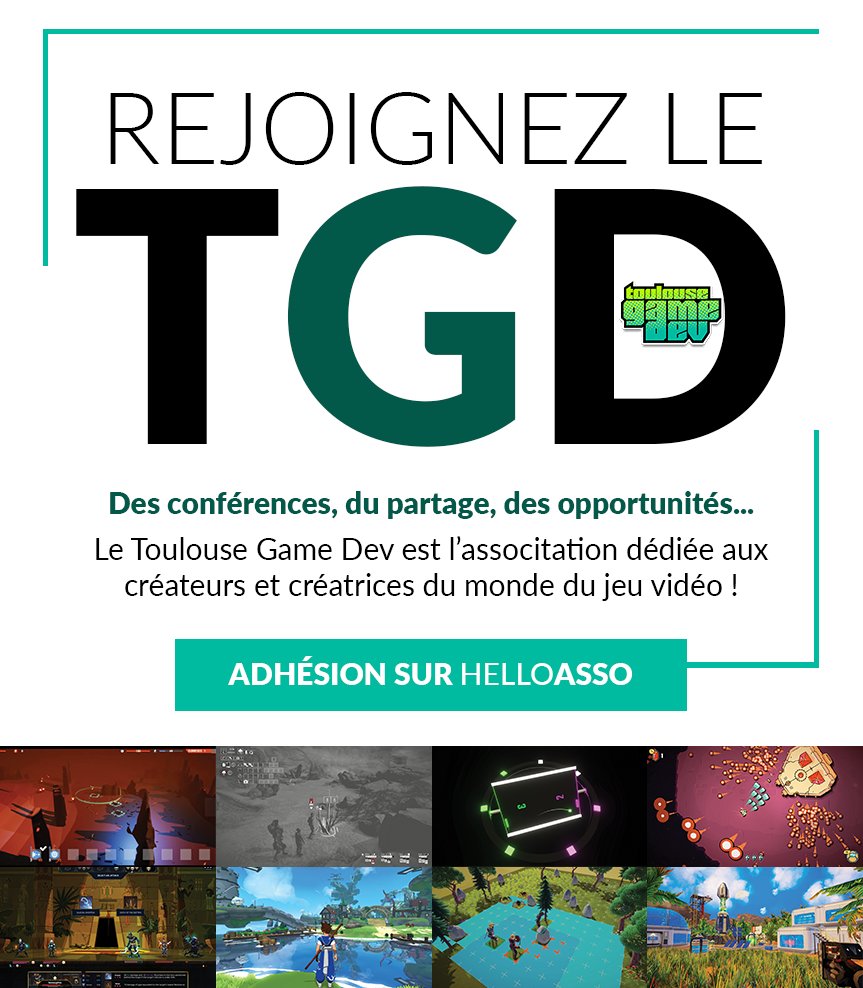 toulousegamedev's tweet photo. Vous souhaitez intégrer une association dédiée à la création de jeu vidéo ? Agrandir votre réseau, saisir de nouvelles opportunités, apprendre et passer des bons moments ? 🎮🥂

Alors adhérer à Toulouse Game Dev ! 🤩

C'est ici : https://t.co/JKqidAOaIo https://t.co/Vi6yDvPrhY