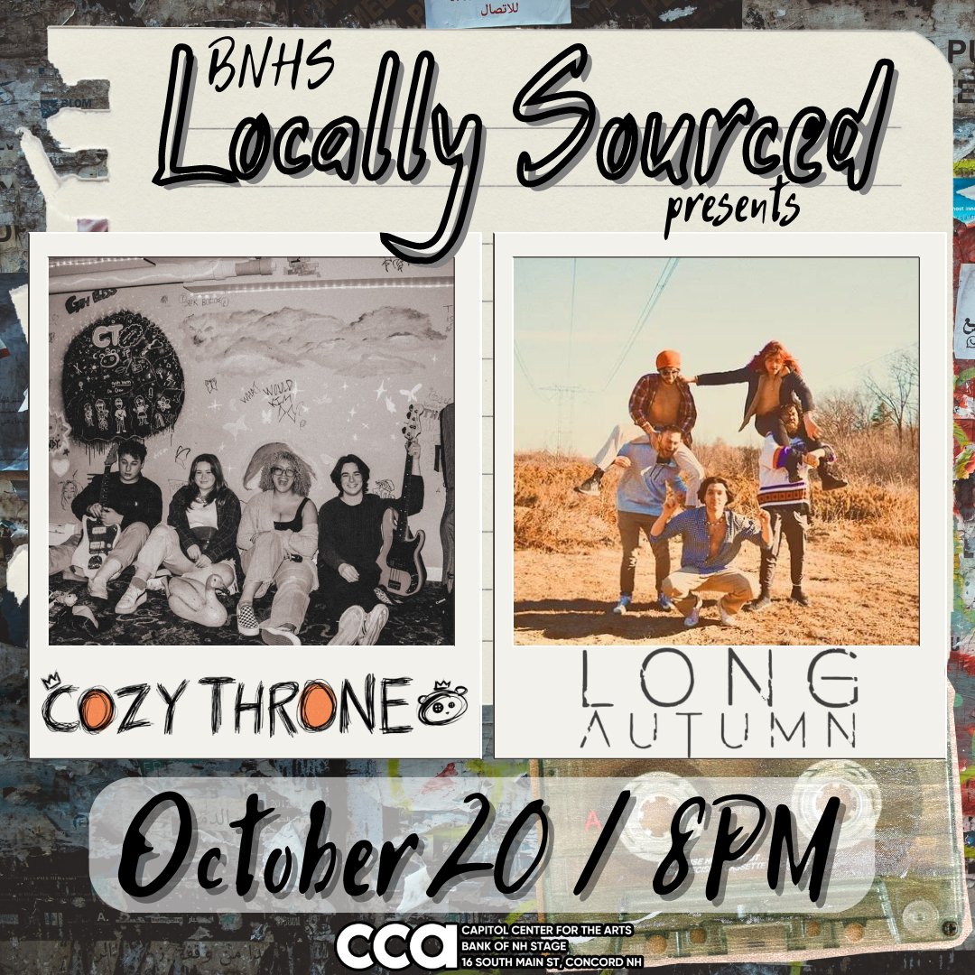 @cozythrone & @longautumnmusic are going to be rocking our brains out at the Stage on 10/20 for our next #LocallySourced show. Show starts at 8pm!

Tickets go on sale FRIDAY at NOON! ccanh.com/show/cozy-thro…

#ccanh #bnhstage #bnhs