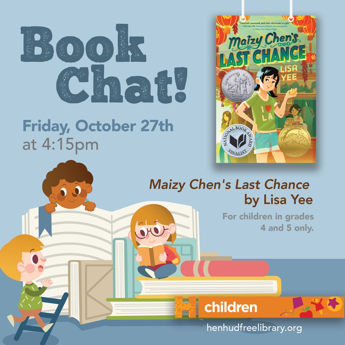 Once registered, visit the children’s room to pick-up your FREE copy of the book or email amacci@wlsmail.org to schedule a curbside pick-up.

Visit our website to register.

#bookchat #maizychenslastchance #lisayee #reading #hhﬂ  #librariesrock