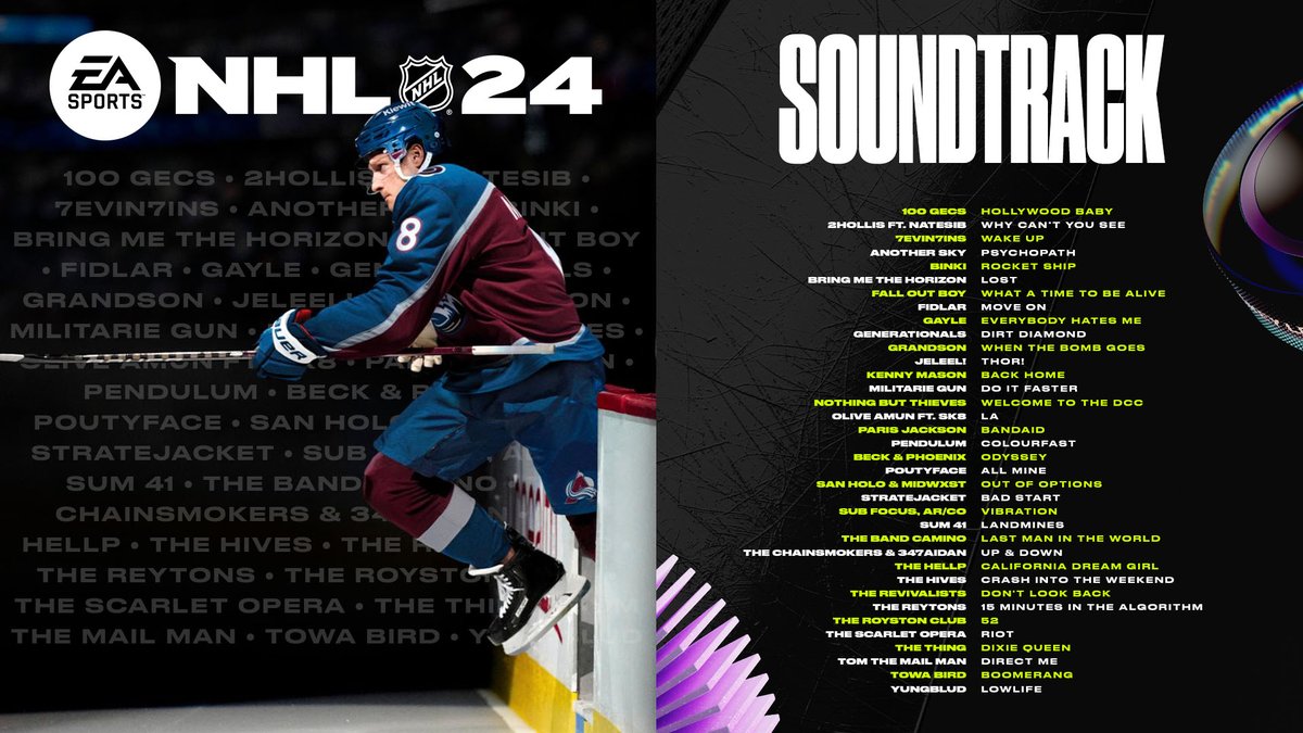 EASPORTSNHL's tweet photo. 🎶 Hit the ice with the #NHL24 Soundtrack

Listen to all 36 songs https://t.co/JoPekO5NXV https://t.co/ow8Ch22knM