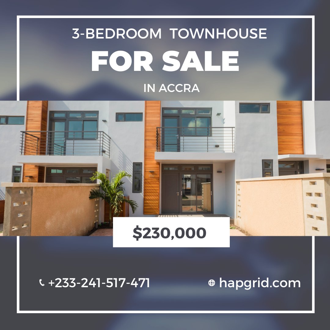 Hapgrid's tweet photo. Three bedroom townhouse for sale in Accra, Ghana. Info@hapgrid.com for more details. https://t.co/z3AZpc8tTE
