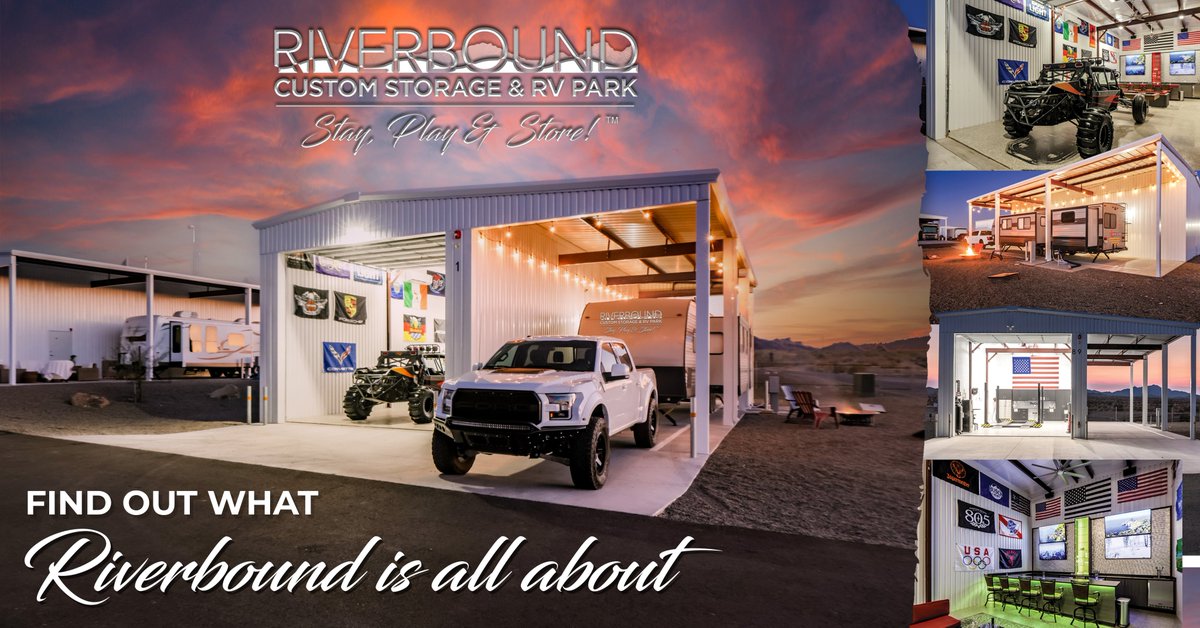 Find out everything Riverbound Custom Storage has to offer today. Visit RiverboundCustomStorage.com to book your VIP tour! #riverboundcustomstorage #lakehavasu #rvlife #rvpark #mancave #sheshed