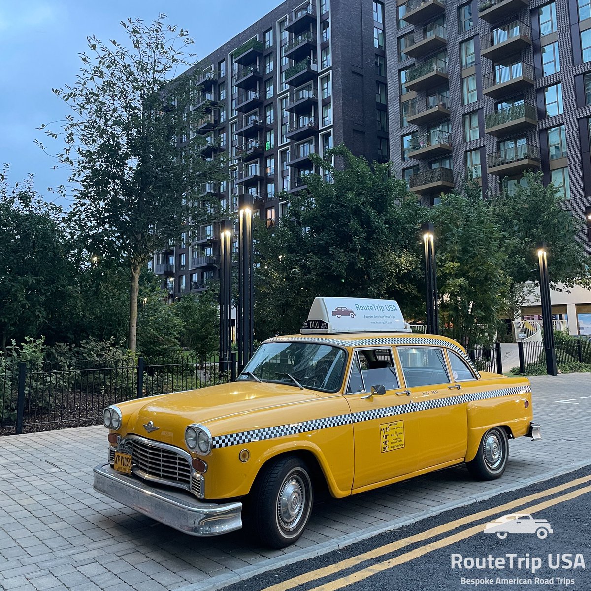 RouteTripUSA's tweet photo. Have you seen our vintage yellow NYC #CheckerCab driving around London recently?

#yellowcab #vintagecab #checker #londontaxi #nyccab #routetripusa https://t.co/W6eiaV4LUh