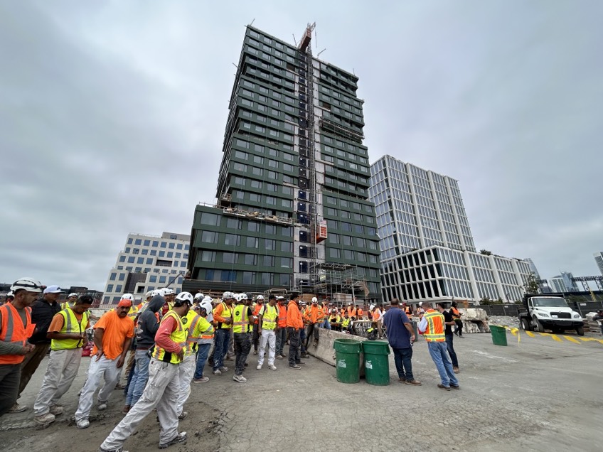 Mission Rock Parcel F's Webcor Drywall team celebrated their crews' completion of production framing on level 23 w/ a catered taco lunch &amp; raffle for all 80 craft professionals! Next, Parcel F’s drywall crew tackles wall layout in the building's amenity spaces. #BuildWithWebcor