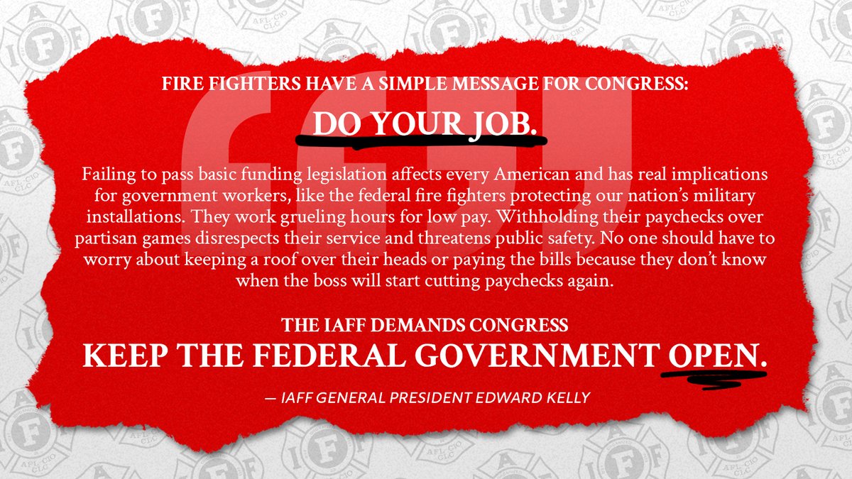 The @iaffofficial represents over 3,000 federal fire fighters who keep America’s military installations safe and protect our national security. Our union urges Congress to #StopTheShutdown and not jeopardize fire fighter and public safety.