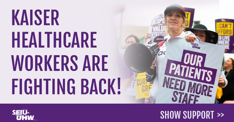 seiu_uhw's tweet photo. Declining quality of care, crowded ERs &amp; outrageous wait times. @KPThrive is in crisis. 

A strike is a last resort for workers to force Kaiser to bargain in good faith.

If you join us, we can create a health system that works. #United4All #SolidaritySeason
