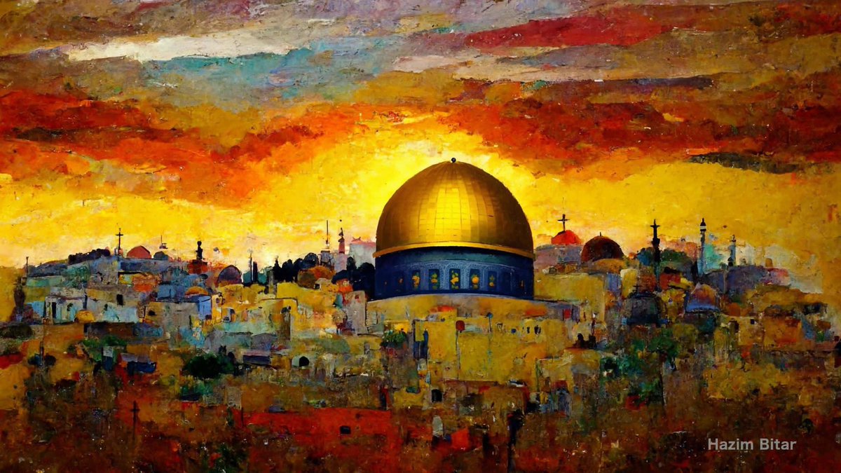 'Autumn In Jerusalem'
'القدس في الخريف' 
للفنان حازم بيطار 
#Palestine #jerusalem #domeoftherock #AlAqsa 
#فلسطين
#المسجدالأقصى #القدس