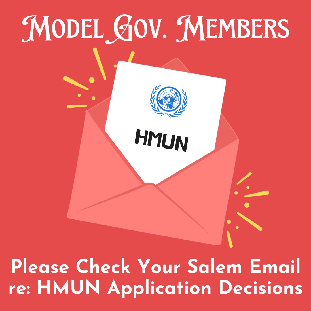 MsSelv_SHS's tweet photo. ATTENTION @_salemhigh_ Students who applied to The HMUN conference: decision letters were delivered to your @ learn account inbox last night. If you have not yet done so, please check and respond accordingly #modelgov #explorecreatebelong https://t.co/Jtd7Cyje25