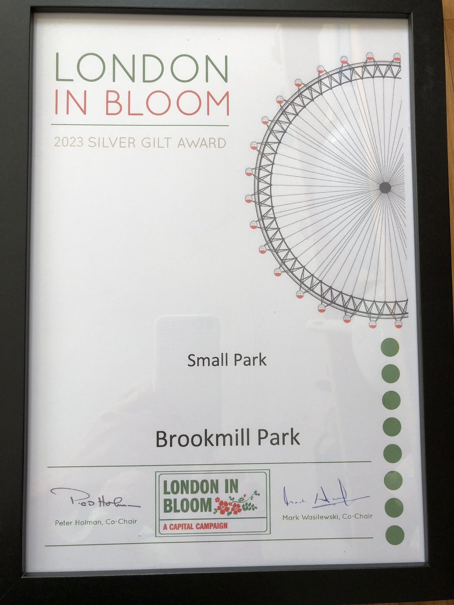 Friends of Brookmill Park are delighted to be awarded Silver Gilt in the Small Park category of the @LondonInBloomUK Awards 2023. Congratulations all round to all the stalwart volunteers, London Borough of Lewisham and @GlendaleLew Gold to aim for next time!