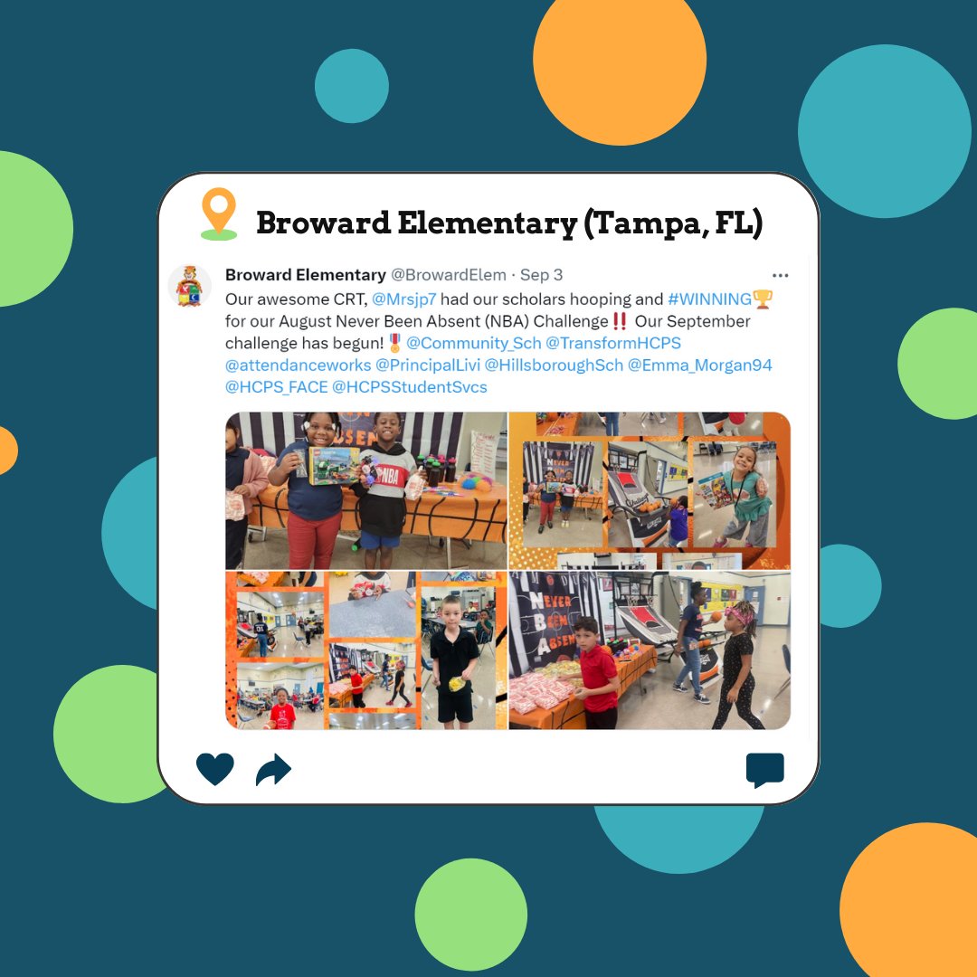 Attendance Works (@attendanceworks) on Twitter photo This year's #AttendanceAwarenessMonth saw some really creative celebrations & events to engage students, staff & families!
(3/3)
#SchoolEveryDay
<a href="/VillagomezMyra/">Myra Villagomez</a> <a href="/OakBrownBears/">Oak Avenue Elementary School</a>
<a href="/MrsWrightBCPS/">Stefanie Wright</a> <a href="/RossvilleElem/">RossvilleElementary</a> <a href="/BCPS_OSC/">Office of School Climate and Culture</a>
<a href="/BrowardElem/">Broward Elementary</a> This year's #AttendanceAwarenessMonth saw some really creative celebrations & events to engage students, staff & families!
(3/3)
#SchoolEveryDay
<a href="/VillagomezMyra/">Myra Villagomez</a> <a href="/OakBrownBears/">Oak Avenue Elementary School</a>
<a href="/MrsWrightBCPS/">Stefanie Wright</a> <a href="/RossvilleElem/">RossvilleElementary</a> <a href="/BCPS_OSC/">Office of School Climate and Culture</a>
<a href="/BrowardElem/">Broward Elementary</a>