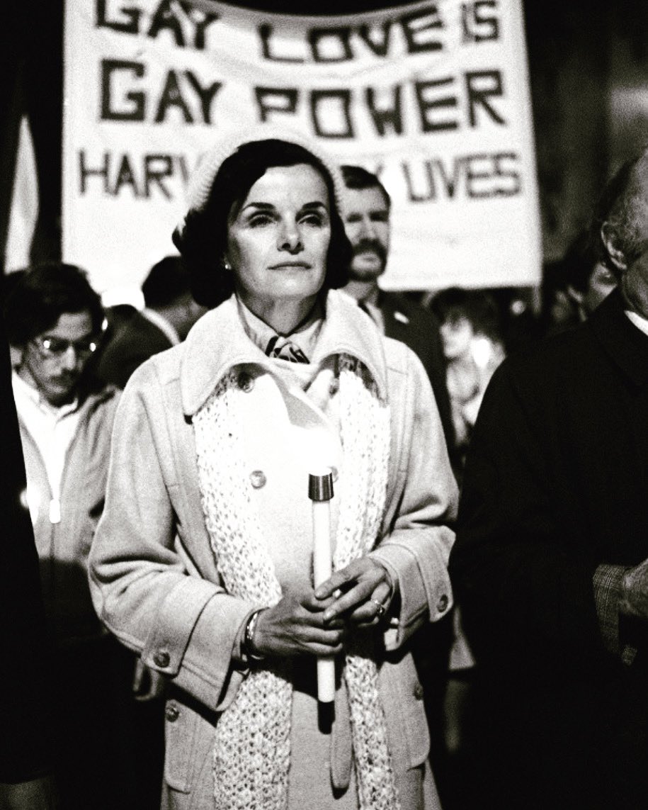 StuartMilk's tweet photo. After the assasination of Uncle Harvey - Senator Feinstein rose to national attention -determined,unwavering champion on women’s rights, gun control &amp; eventually a consistent supporter of LGBTQ inclusion. She is the patron of the USNS Harvey Milk -deep condolences Godspeed Dianne https://t.co/LdVETnRbC9