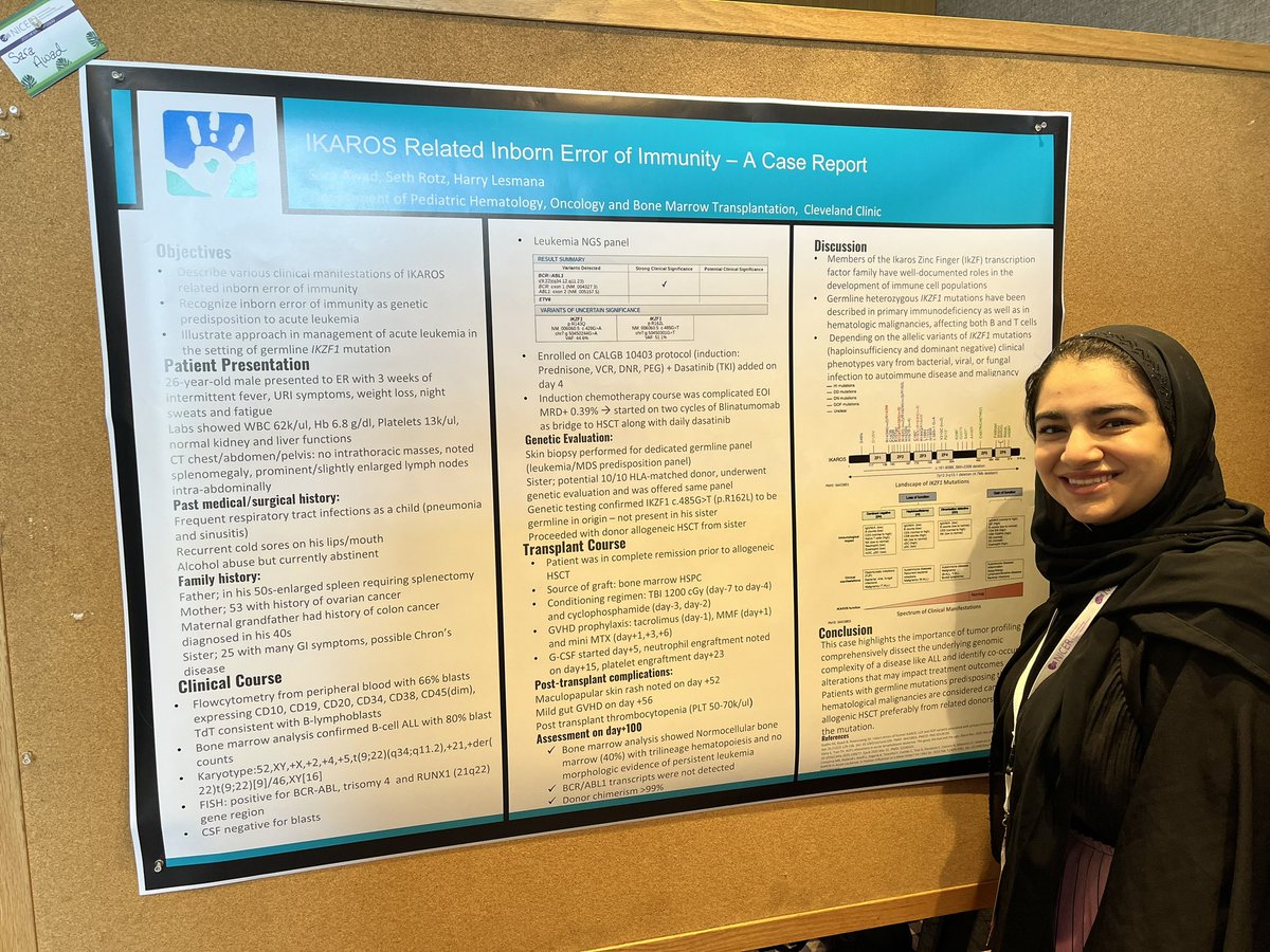 Our own first year Peds H/O fellow, Dr. Sara Awad, presenting her abstract on our center experience transplanting patient with IEI due to IKZF1 haplo insufficiency @nicerconsortium. She also received travel grant for this work @CleClinic_PHO @CleClinicKids