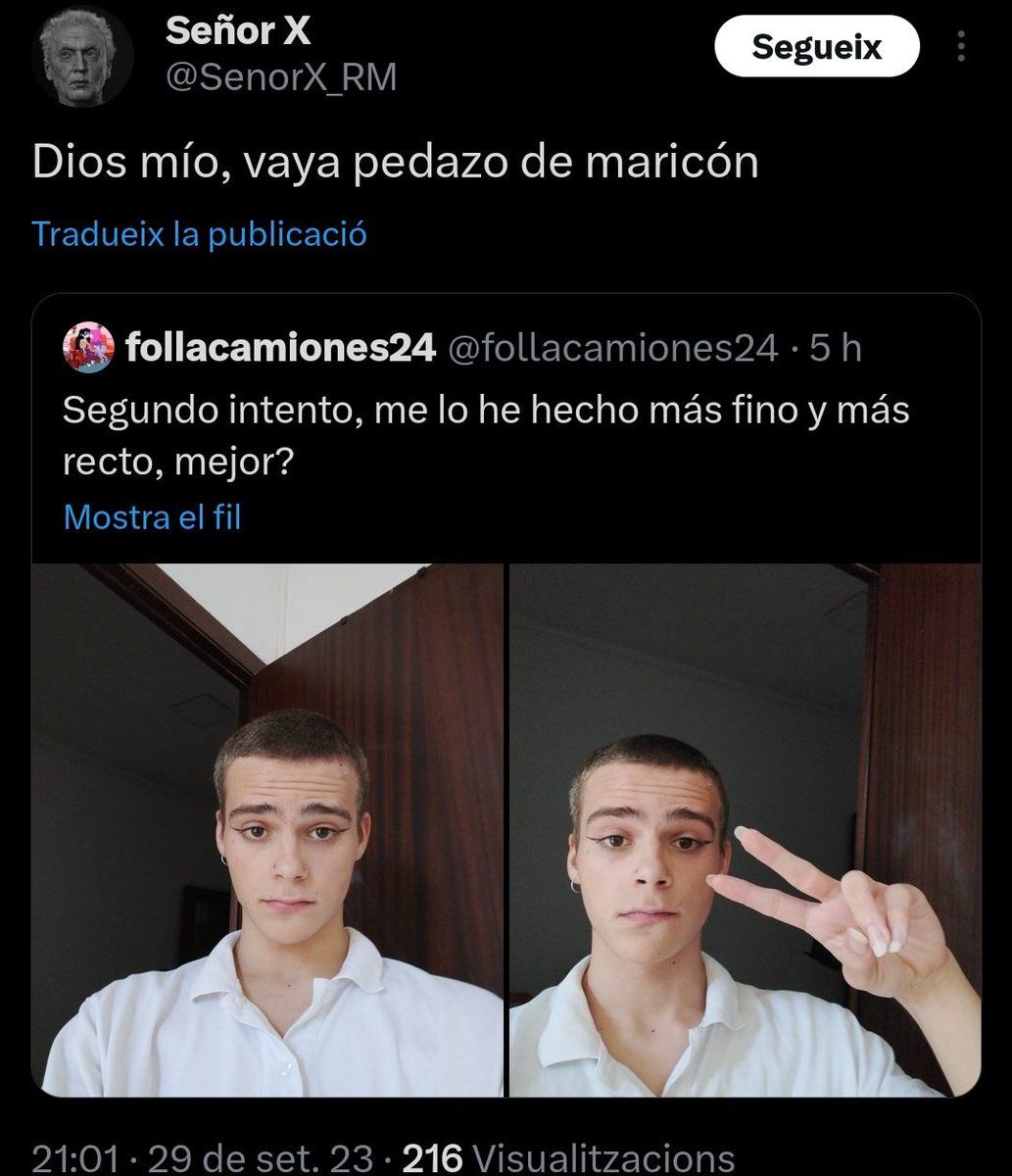 follacamiones24's tweet photo. Hoy ha sido el día q más veces me han llamado maricon en mi vida y solo he subido dos fotos con eyeliner. Es agotador existir y ver una oleada de gente q no te conoce insultandote. He leído cosas feísimas. No tengo energía para seguir contestando a nadie. Yo me voy, ya nos vemos https://t.co/gqS5WmHw94
