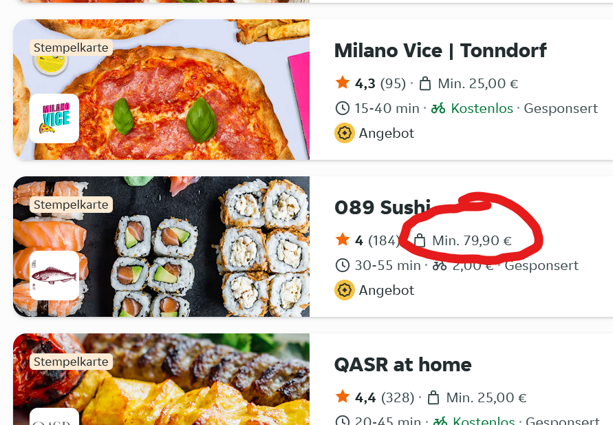 Was fällt mir nur ein über die Lieferdienste herzuziehen, die 30 oder 40 € Mindestbestellwert haben. Wie konnte ich dass nur als lächerlich empfinden?