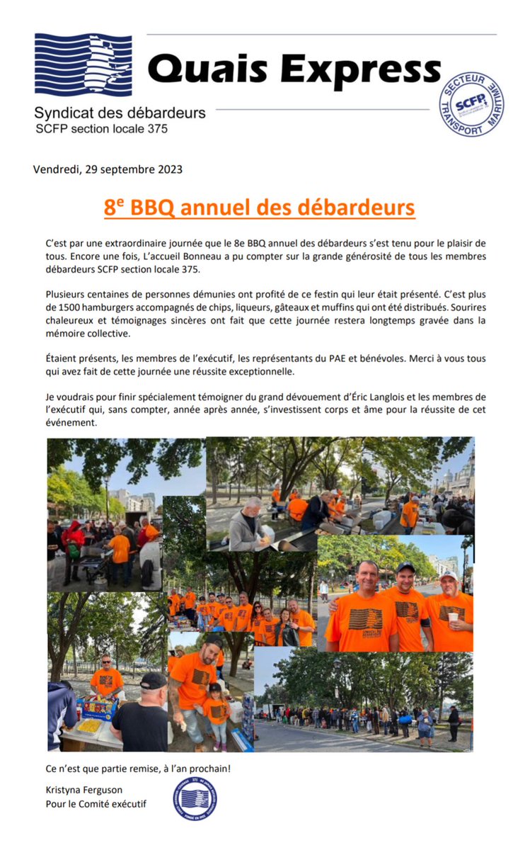 8 ieme édition du BBQ des débardeurs pour l'accueil Bonneau