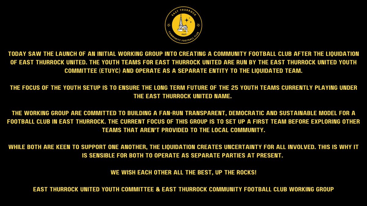 Joint Statement - @ETU_Youth &amp; <a href="/EastThurrockCFC/">East Thurrock Community Football Club</a>