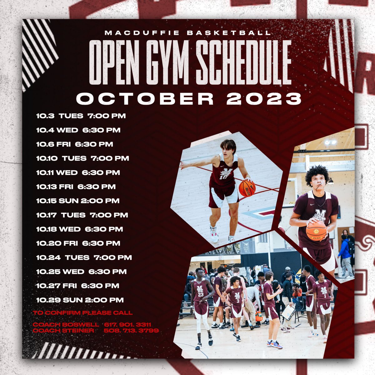 October 🏀

Open Gym Schedule ❗️

#AlwaysUs #MacDuffieHoops #opengym #nepsac