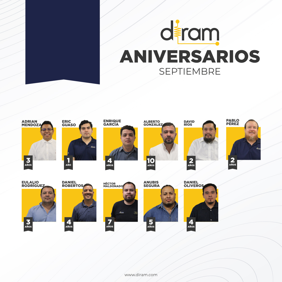 DiramMx's tweet photo. En este mes de #septiembre nos complace celebrar a nuestros compañeros 👷🏼👷🏼⚡️

¡Gracias por todo su esfuerzo! son parte esencial de la #FamiliaDiram 

#aniversario #trabajoenequipo #aniversariodetrabajo https://t.co/sYdNOTZsvc