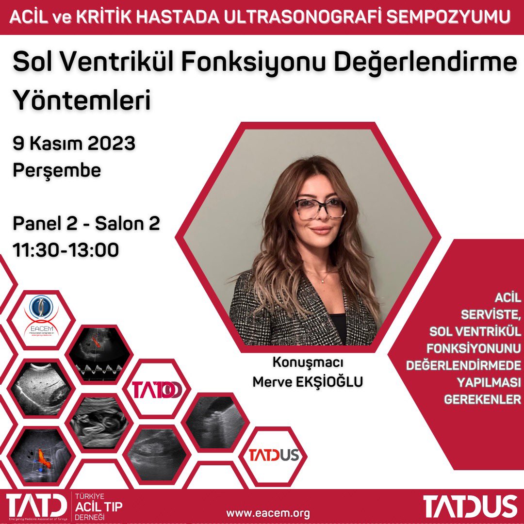 TrTatdus's tweet photo. Sempozyum Panelleri Titizlikle Planlanıyor🌟
Panel 2: Acil Ekografide Yenilikler 
Konu: Sol Ventrikül Fonksiyonu Değerlendirme Yöntemleri 💫TATDUS Eğitmeni Dr. Merve Ekşioğlu Bizlerle 
Sol ventrikül fonksiyonu değerlendirmenin güncel yöntemlerini keşfetmek için sunumu kaçırmayın. https://t.co/q0HD3wuKJ1