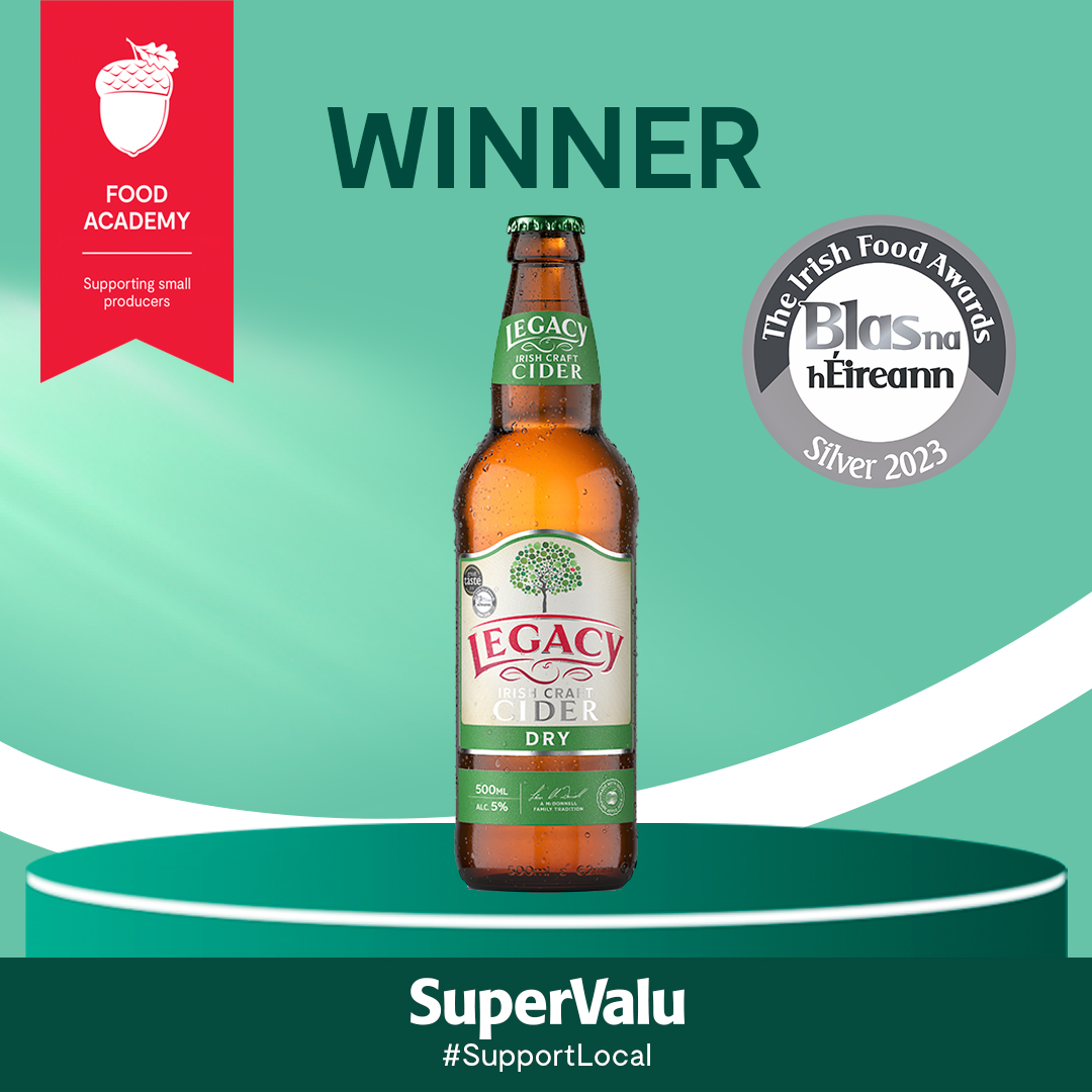 Food Academy producer @LegacyCider from Dungarvan picks up SILVER at #Blas2023 for their Irish Cider Medium Dry. 😍 Huge congratulations! So well-deserved 🌟#TasteofLocal @BlasNahEireann #SupportLocal #SuperValu