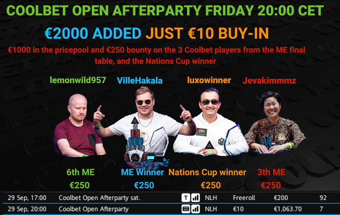 CoolbetGames's tweet image. Tonight we offer extremely good value in our poker client.♠️♥️♣️♦️

The Coolbet Open Afterparty costs only €10 to participate in, and we have added values for as much as €2,000 in the prize pool.

Starts 20:00 CET. Latereg until about 21:40
#onlinepoker #poker #addedvalue