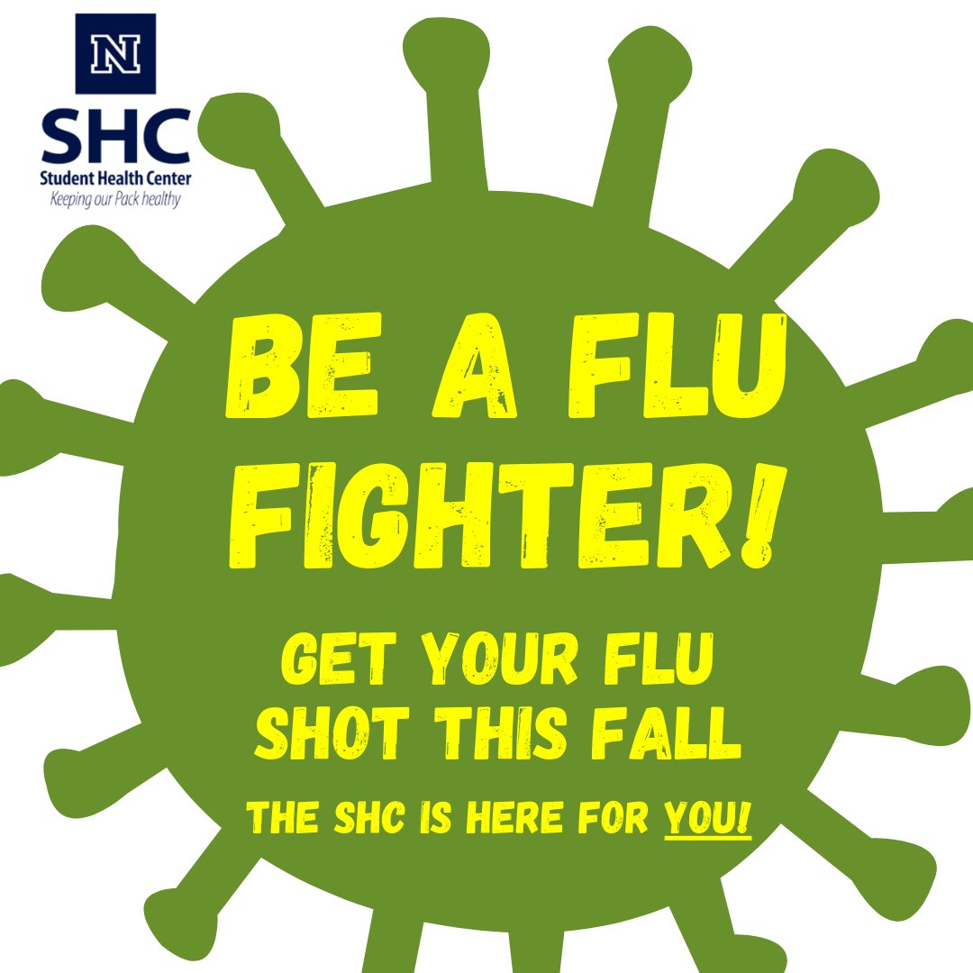 Getting your flu vaccine reduces the risk of having to go to the doctor with flu by 40% to 60%. Put your health as a priority this semester and get immunized. For more resources please go to the link in bio. Our Pack thrives when we immunize!