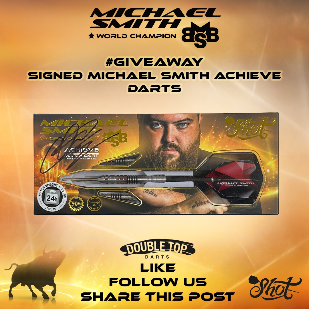 DoubleTopDart's tweet image. Enter to WIN this signed set of @Michael180Smith Achieve Darts by @Shot_Darts 🐂🎯

To Enter:
- Like
- Follow us
- Share this post

Ends: 06/10/2023

Take a closer look at these stunning barrels: bit.ly/MSAchieve

#Giveaway #darts #pdc